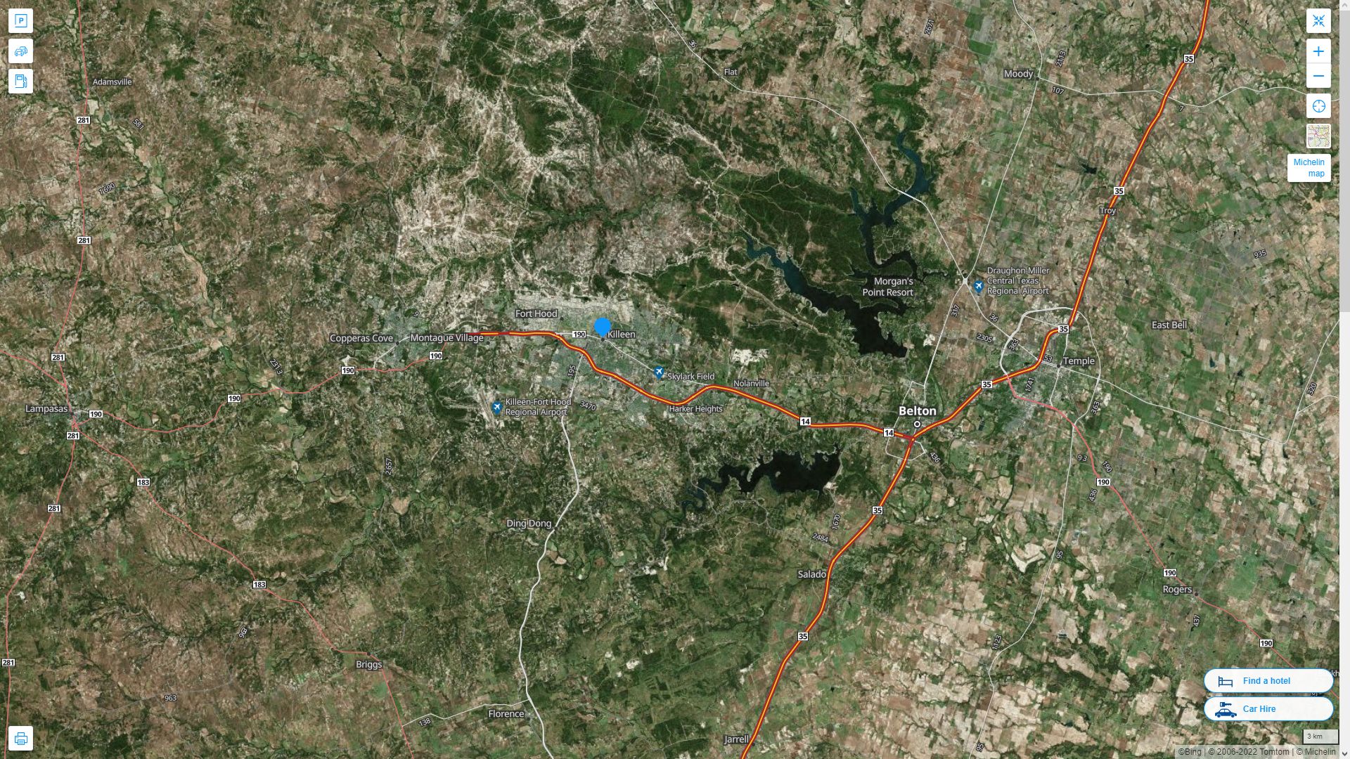 Killeen Texas Highway and Road Map with Satellite View